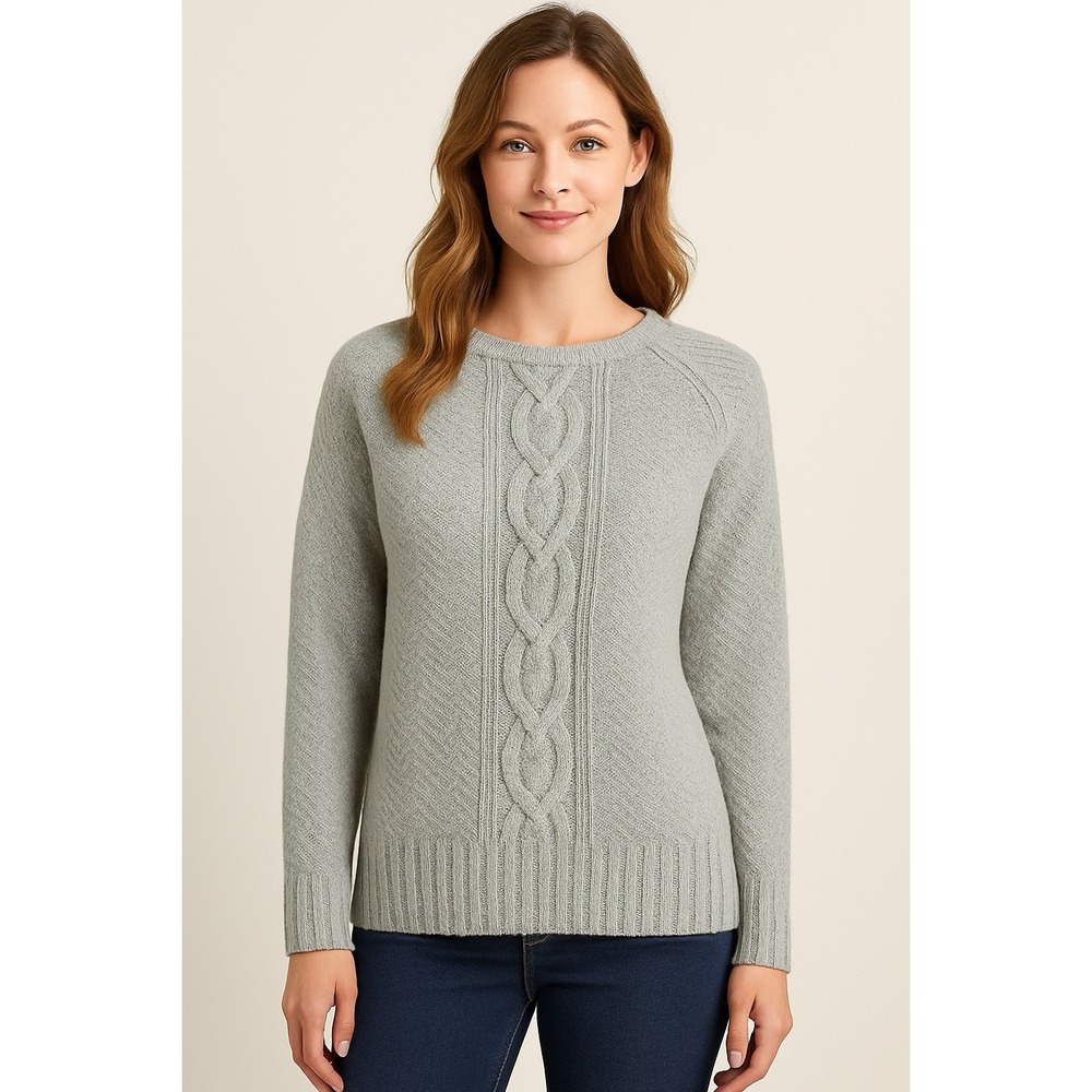 Original Aran Co Cashmere Cable Knit Sweater Women's Size L Gray Irish Aran